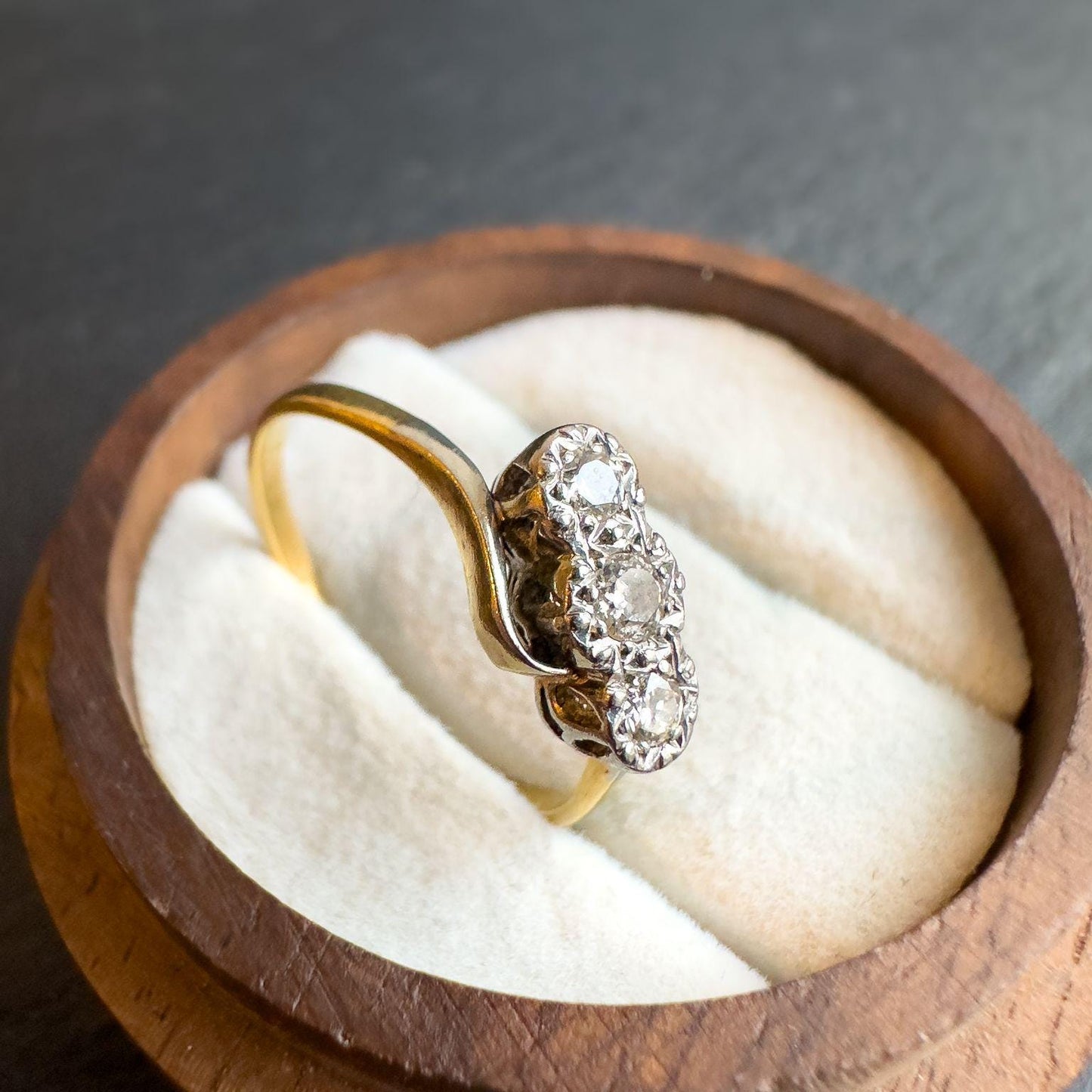 15ct Solid Gold Antique Diamond Ring | Art Deco Style 3-Stone Design | Elegant Antique Jewelry Gift | UK Q - US 8 | Resizable |