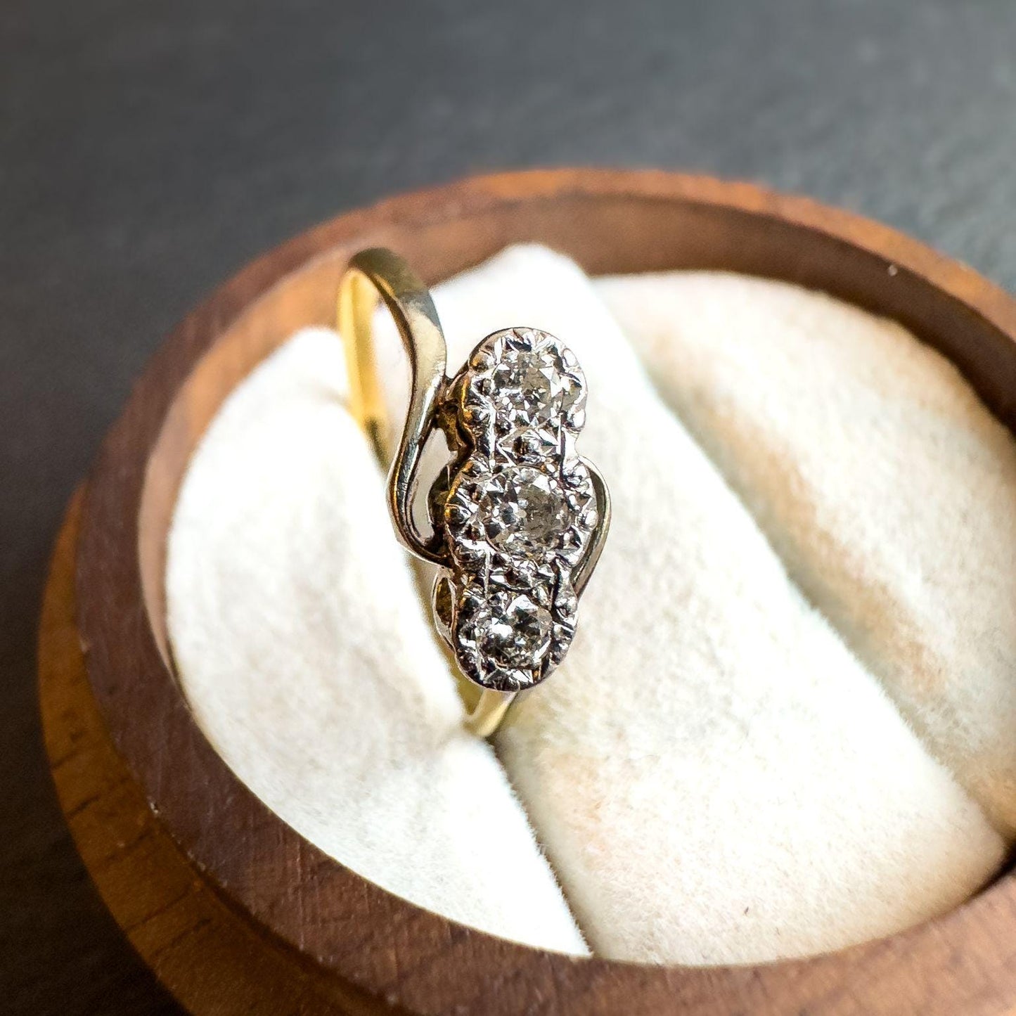 15ct Solid Gold Antique Diamond Ring | Art Deco Style 3-Stone Design | Elegant Antique Jewelry Gift | UK Q - US 8 | Resizable |