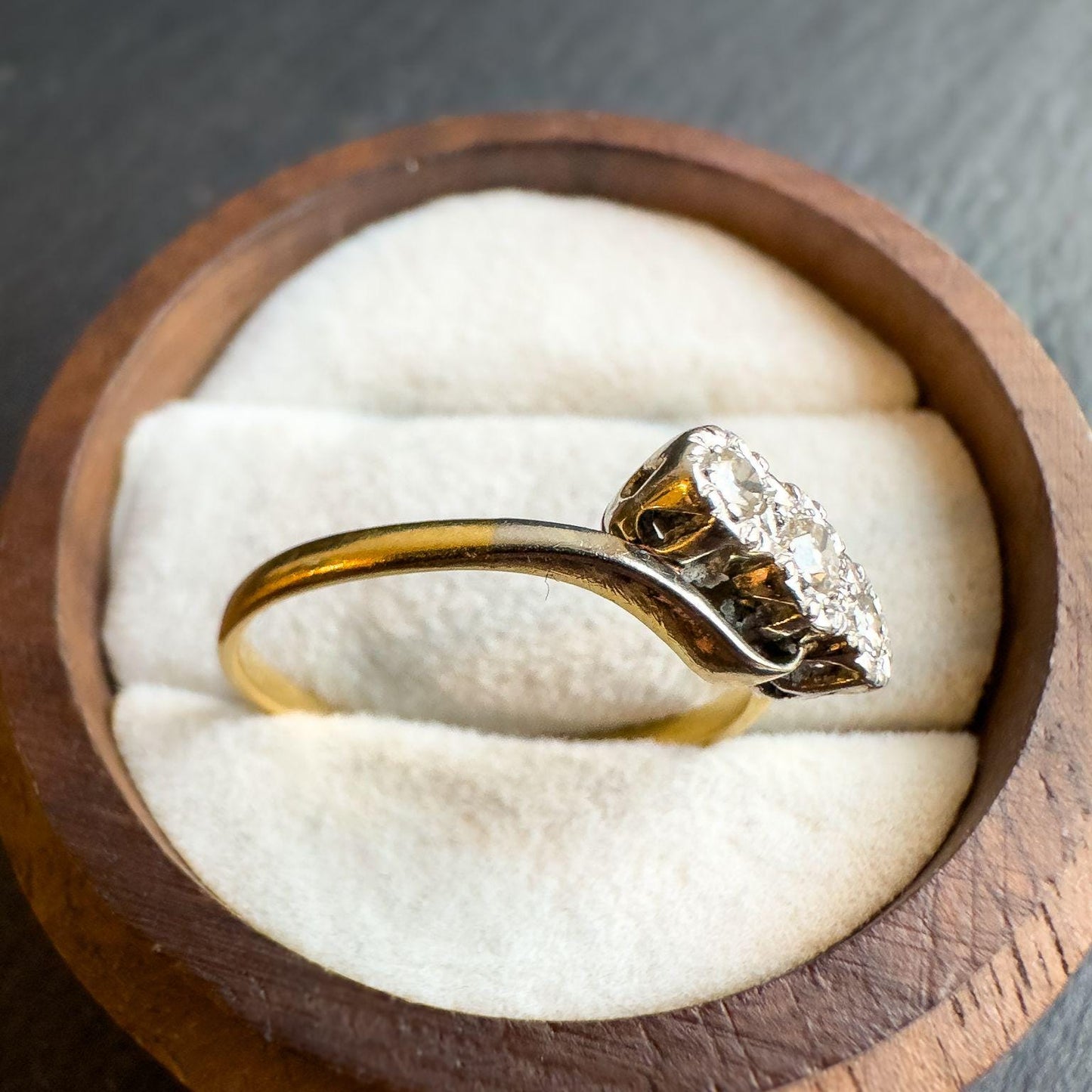 15ct Solid Gold Antique Diamond Ring | Art Deco Style 3-Stone Design | Elegant Antique Jewelry Gift | UK Q - US 8 | Resizable |