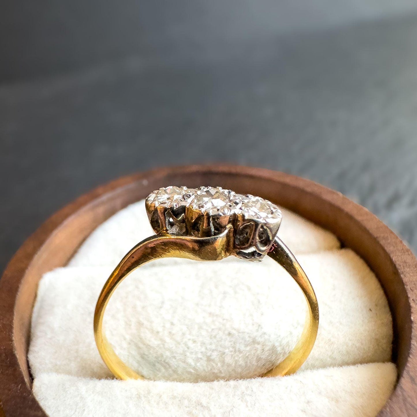 15ct Solid Gold Antique Diamond Ring | Art Deco Style 3-Stone Design | Elegant Antique Jewelry Gift | UK Q - US 8 | Resizable |