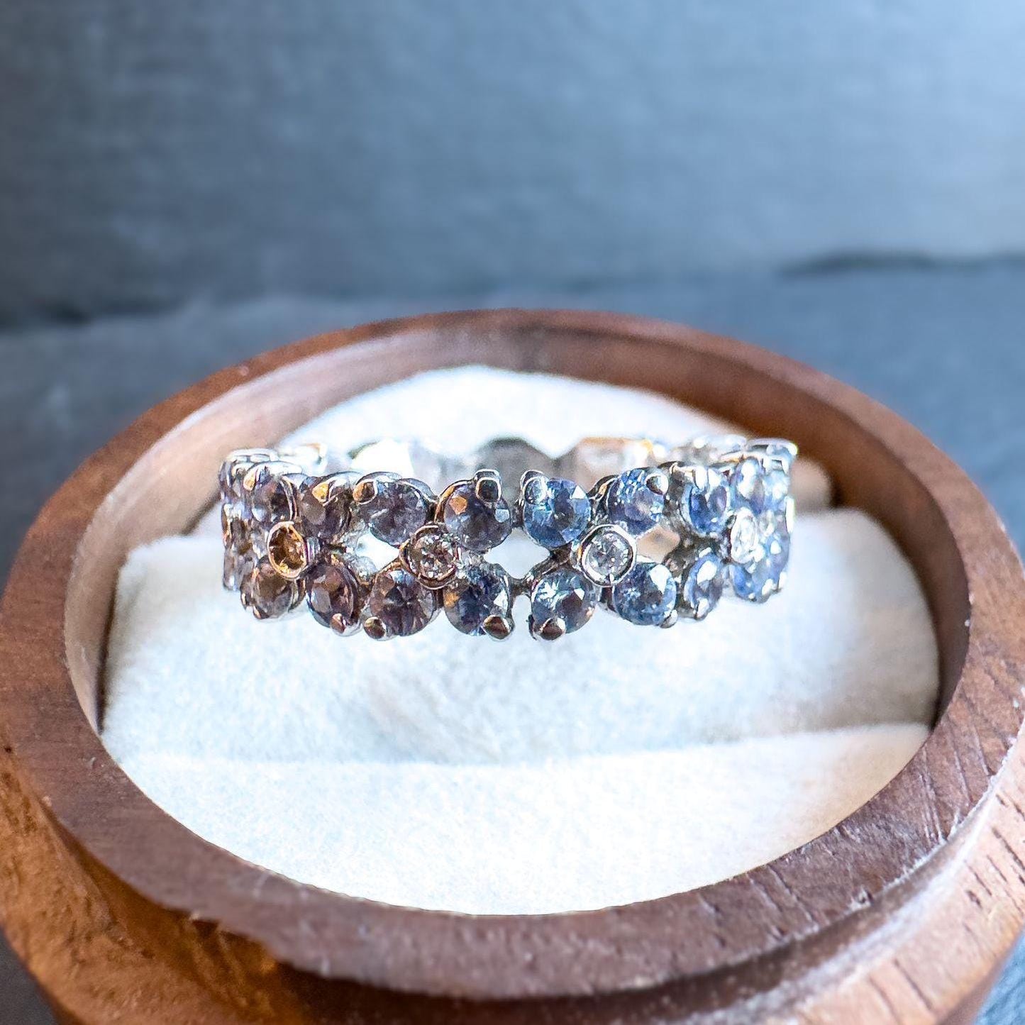 18ct Solid White Gold Vintage Iolite and Diamond Eternity Ring | Stunning Gemstone Band | UK R - US 8.5 | Iolite and Diamond Eternity Band |