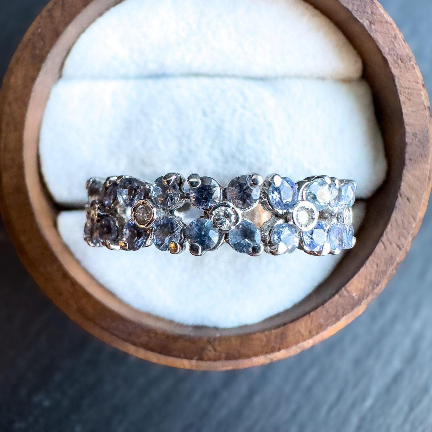 18ct Solid White Gold Vintage Iolite and Diamond Eternity Ring | Stunning Gemstone Band | UK R - US 8.5 | Iolite and Diamond Eternity Band |