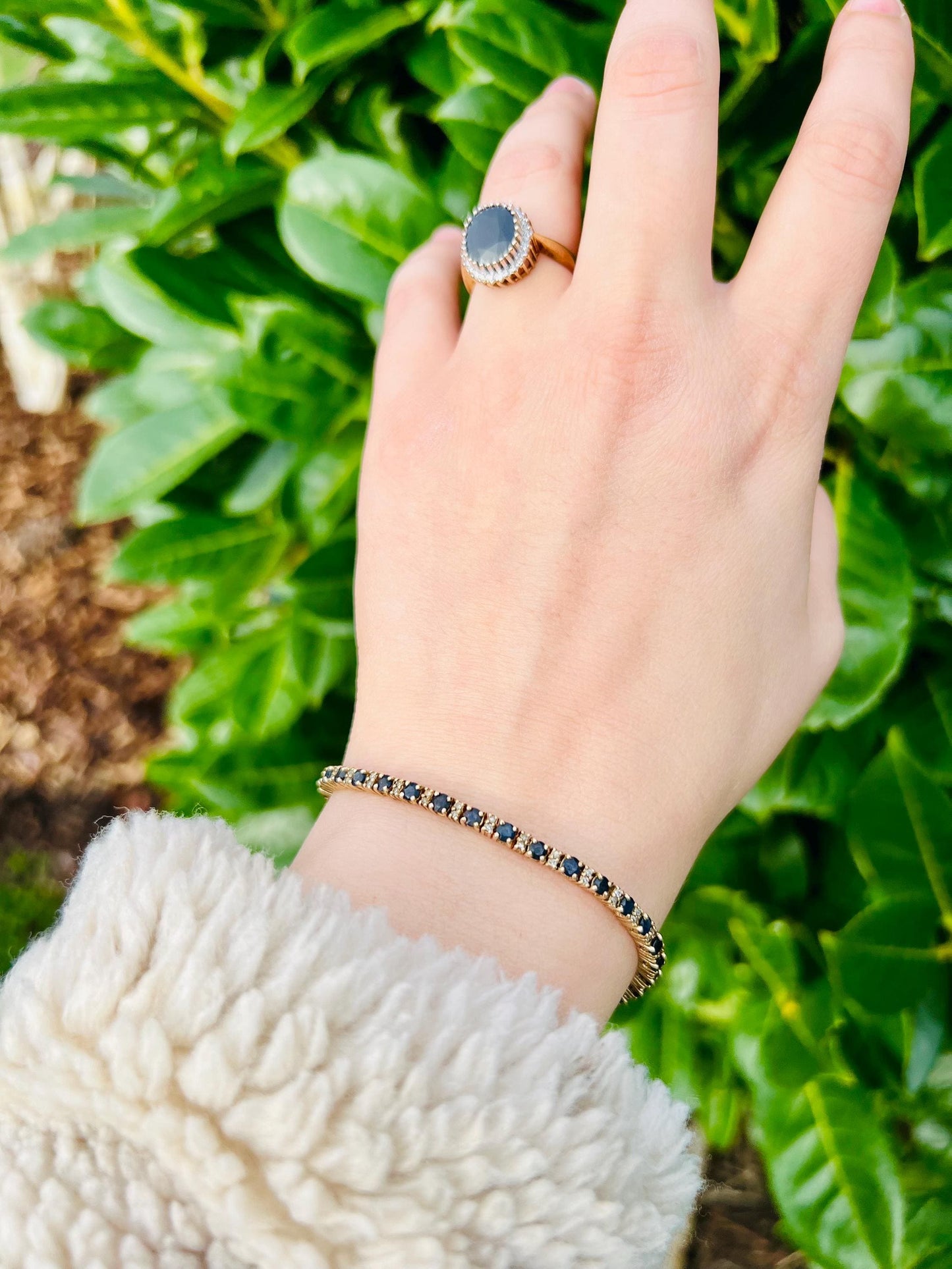 Vintage | 9ct Solid Gold Sapphire & Diamond Tennis Bracelet - Elegant Gold Tennis Bracelet - September Birthstone Gift | English Hallmarks