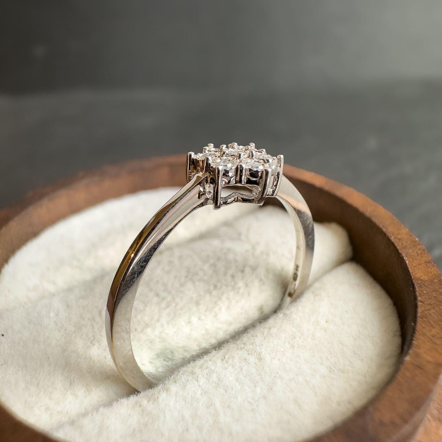 Vintage 9ct Solid White Gold Diamond Ring | Floral Cluster Design | Solid Gold Engagement Ring | UK P - US 7.5 | Resizable | Dainty Gift |