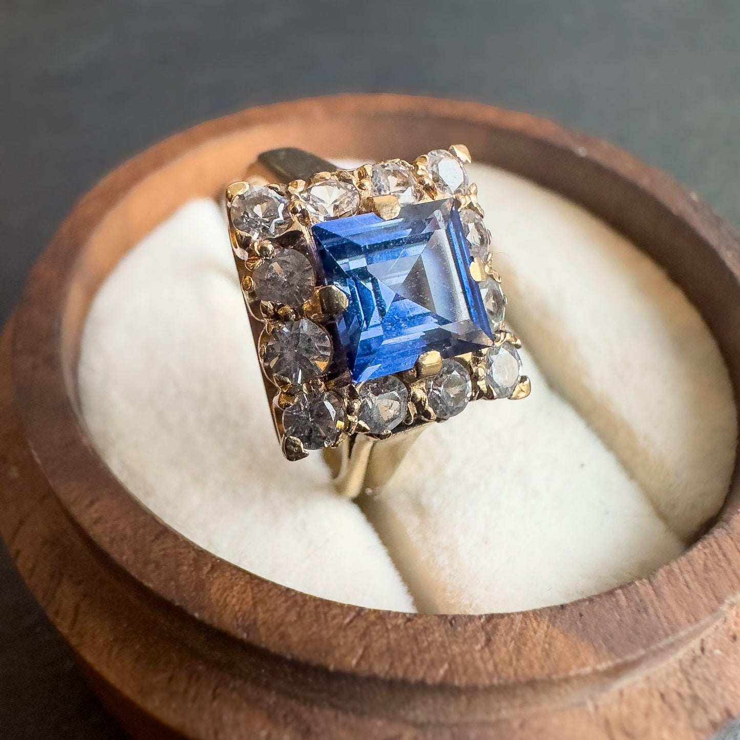 Vintage 9ct Solid Gold Topaz Ring | Bold Square Cut Design | Solid Gold Statement Jewelry | UK M -US 6.25 |