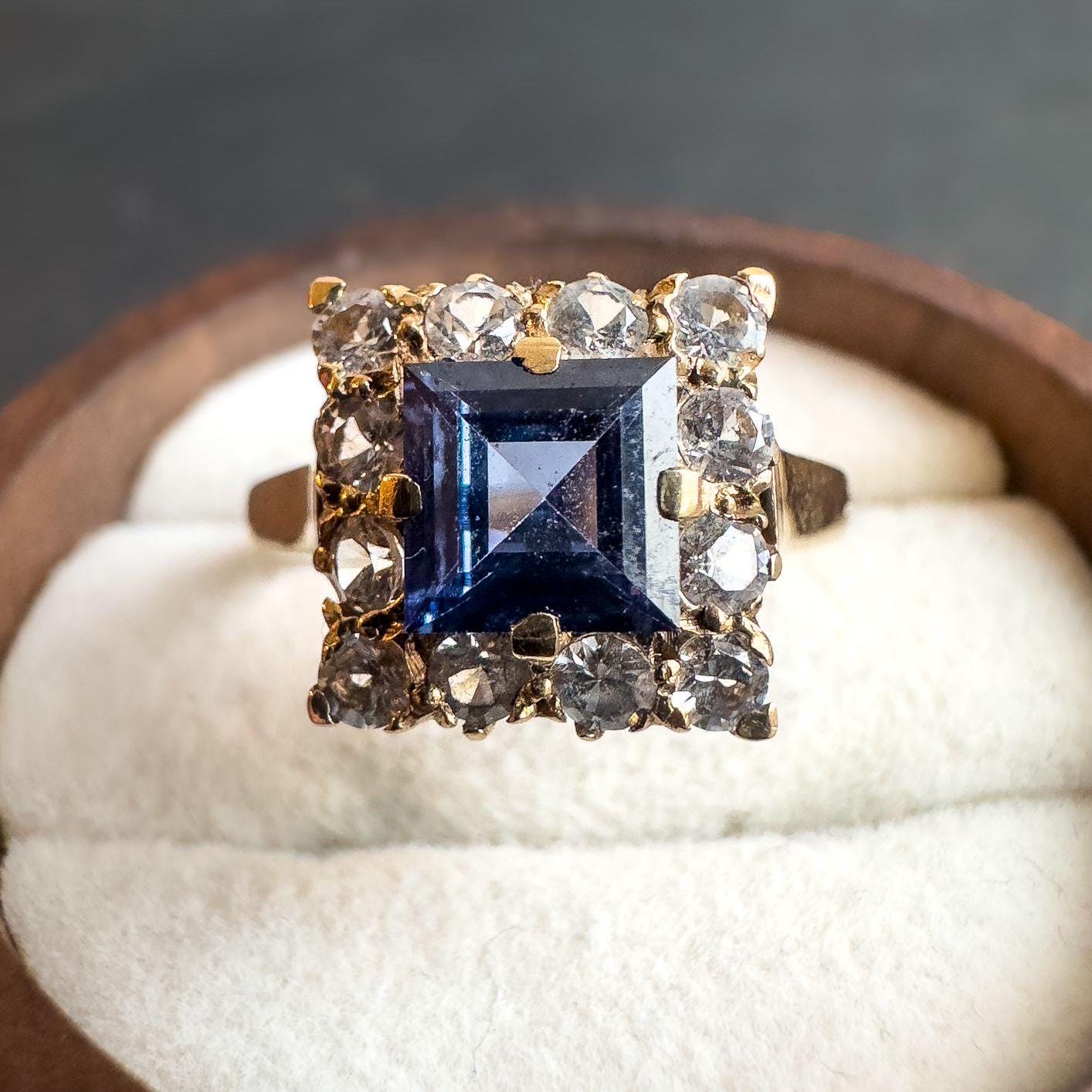 Vintage 9ct Solid Gold Topaz Ring | Bold Square Cut Design | Solid Gold Statement Jewelry | UK M -US 6.25 |