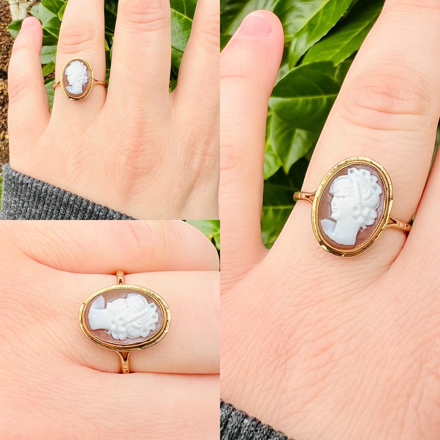 9ct Solid Gold Vintage Cameo Ring | Vintage Victorian Style | Solid Gold Hand-Carved Cameo Jewelry | English Hallmarks | UK T - US 9.5 |