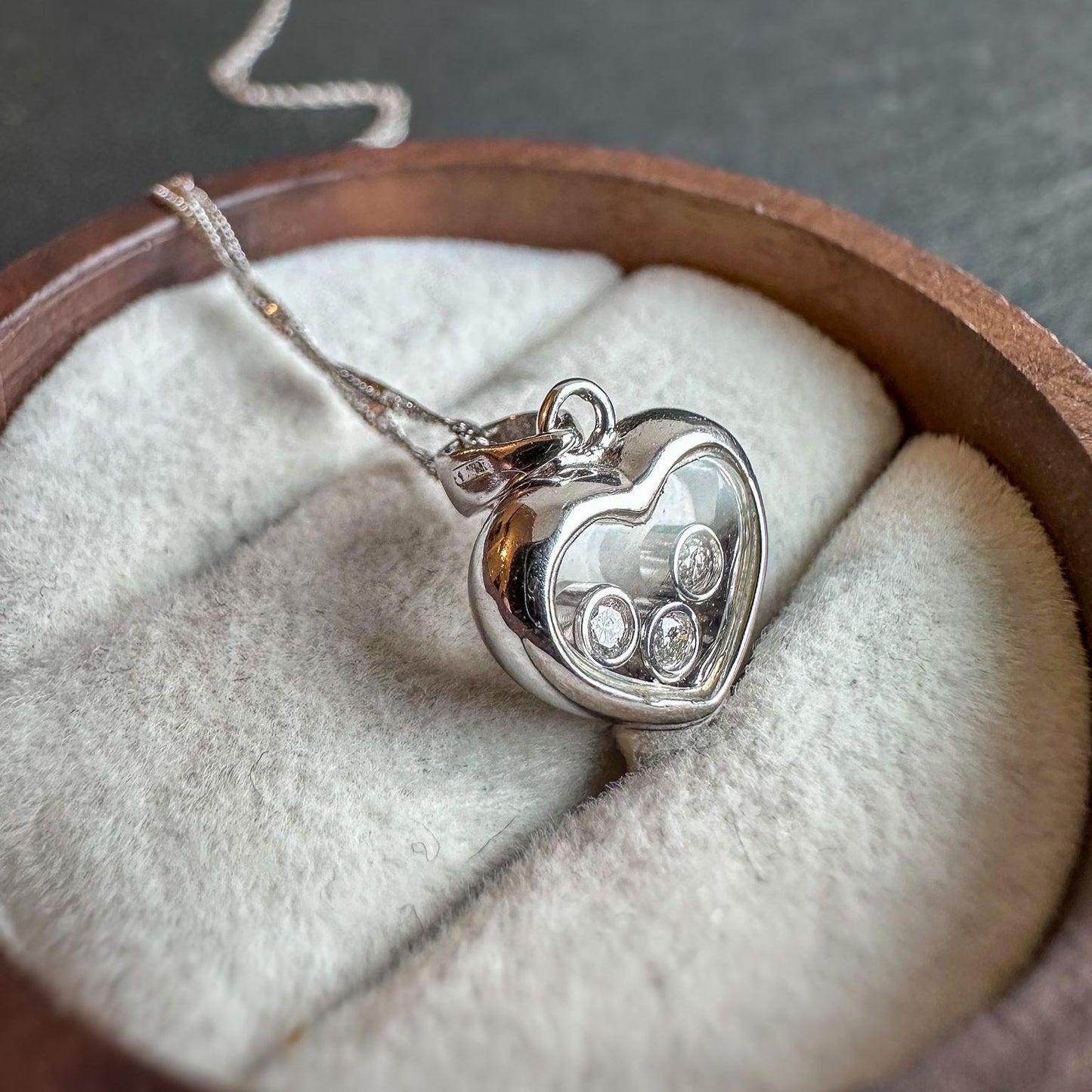 Stunning | Floating Diamond Heart Pendant in 18ct White Solid Gold with 18ct Fine Link Chain Necklace | Unique Heart Pendant Necklace Gift