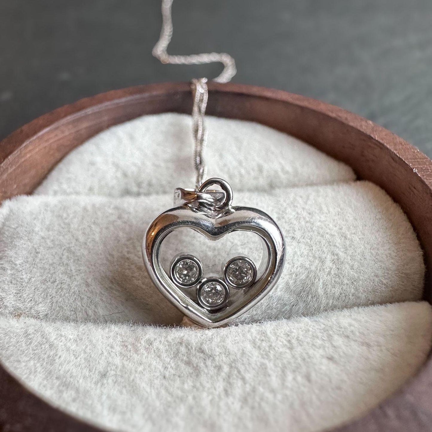 Stunning | Floating Diamond Heart Pendant in 18ct White Solid Gold with 18ct Fine Link Chain Necklace | Unique Heart Pendant Necklace Gift