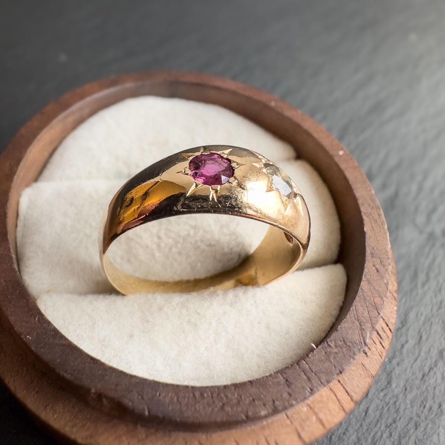 18ct Gold | Victorian | Ruby & Old Cut Diamond Gypsy Ring