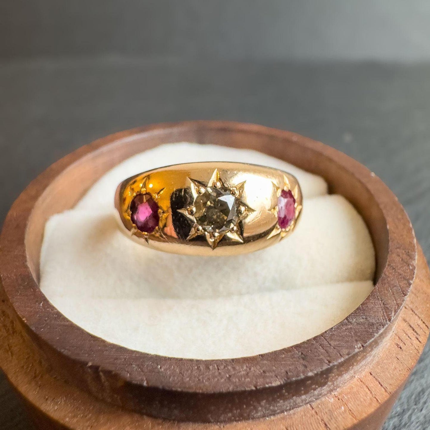 18ct Gold | Victorian | Ruby & Old Cut Diamond Gypsy Ring
