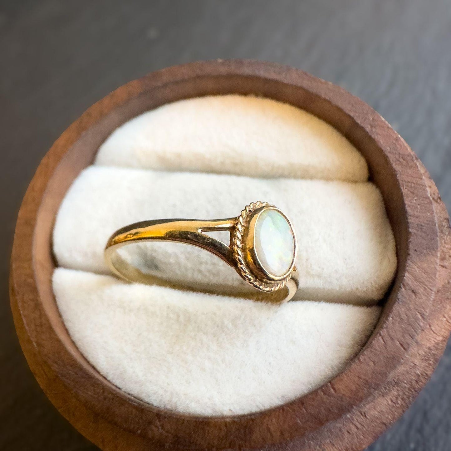 9ct Solid Gold Opal Ring | Vintage UK O US 7.25 | English Hallmarked Classic Gold Band with Oval Opal Gemstone | Unique Gift Jewelry |