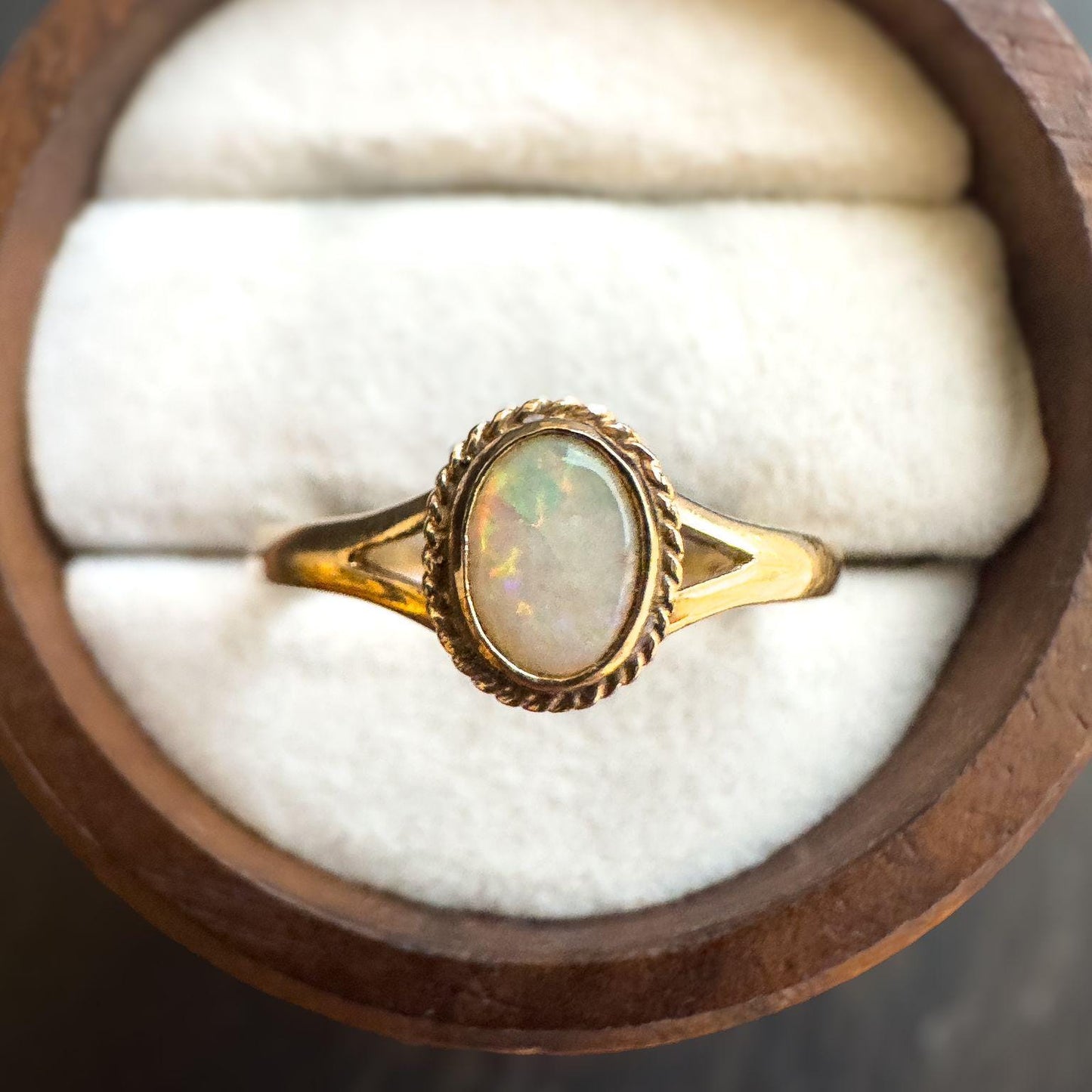 9ct Solid Gold Opal Ring | Vintage UK O US 7.25 | English Hallmarked Classic Gold Band with Oval Opal Gemstone | Unique Gift Jewelry |