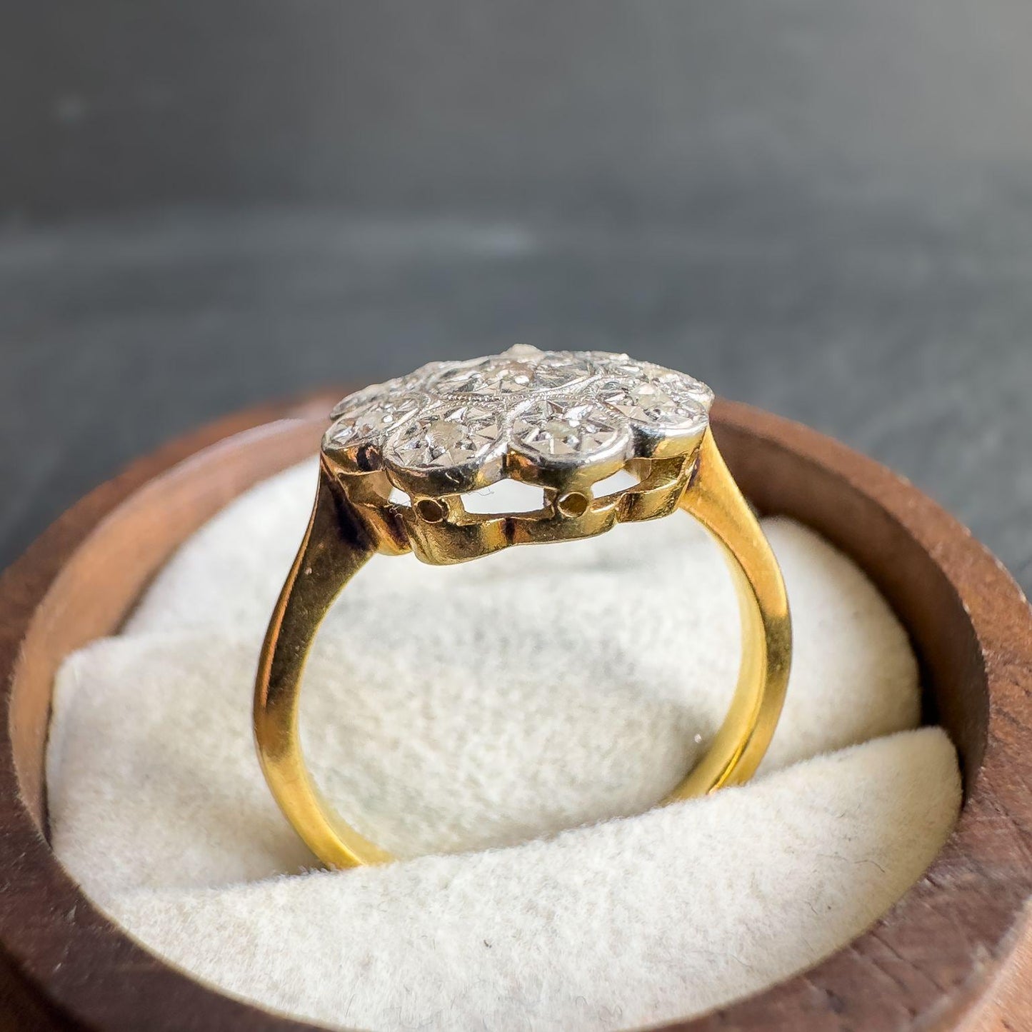 18ct Solid Gold & Platinum Antique Diamond Ring | 1920s Old Cut Diamond Cluster Ring | UK N 1/2 - US 7 | Antique Heirloom Jewelry |Resizable
