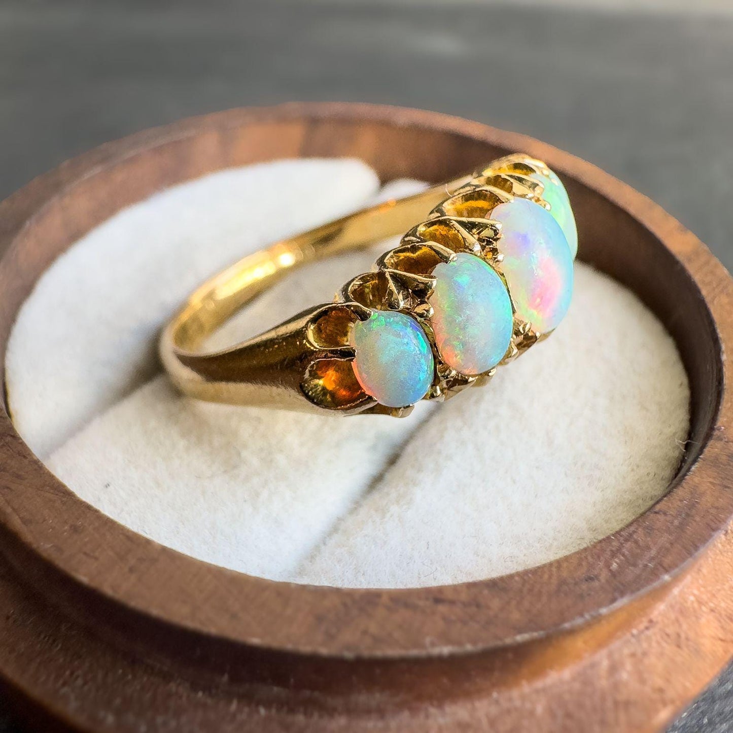 Victorian 18ct Gold Antique Opal Ring | Antique 1910s 5-Stone Opal Band | UK P 1/2 - US 8 | Solid Gold Opal Ring | Resizable |