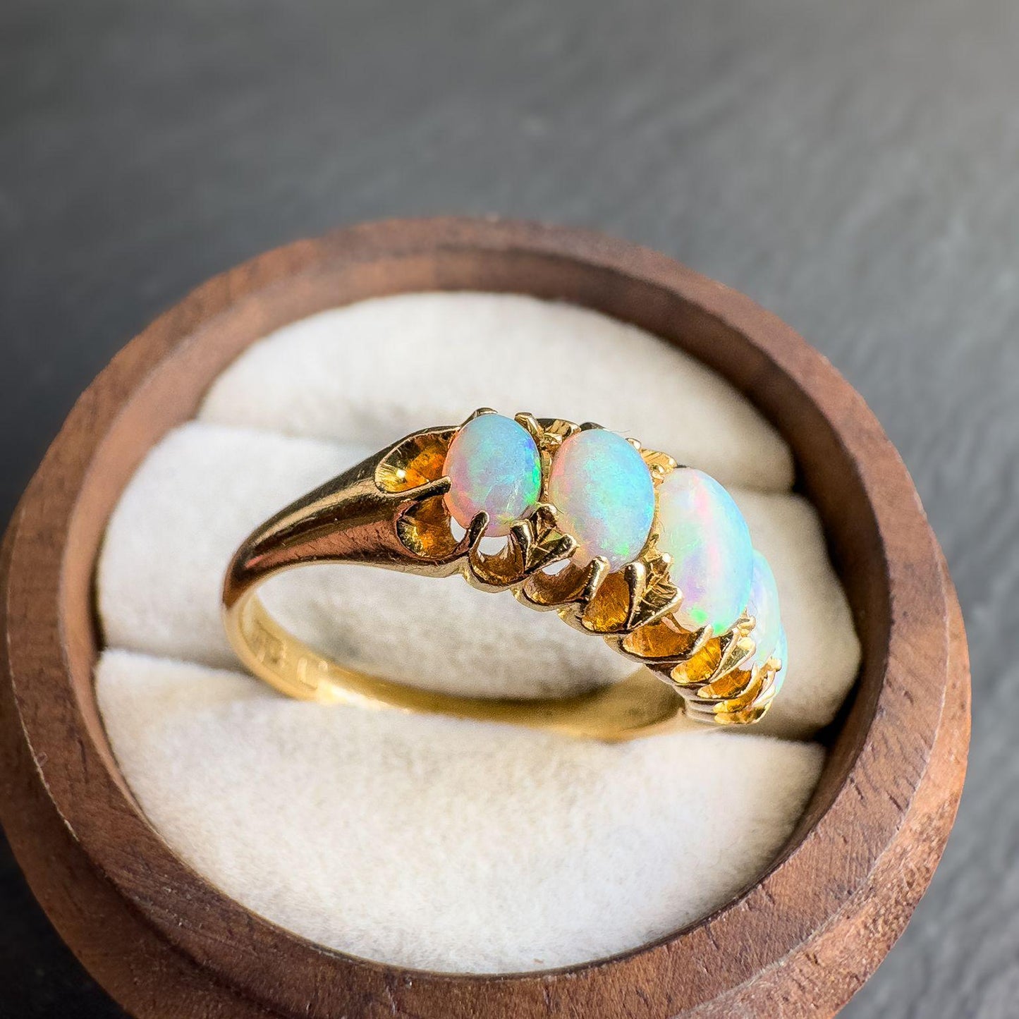 Victorian 18ct Gold Antique Opal Ring | Antique 1910s 5-Stone Opal Band | UK P 1/2 - US 8 | Solid Gold Opal Ring | Resizable |