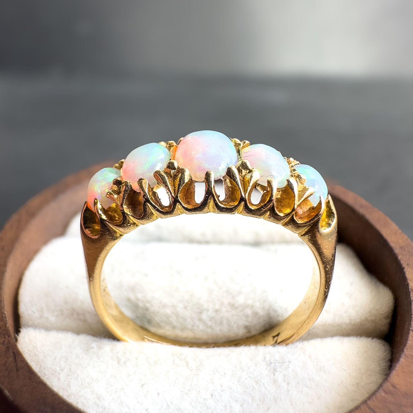 Victorian 18ct Gold Antique Opal Ring | Antique 1910s 5-Stone Opal Band | UK P 1/2 - US 8 | Solid Gold Opal Ring | Resizable |