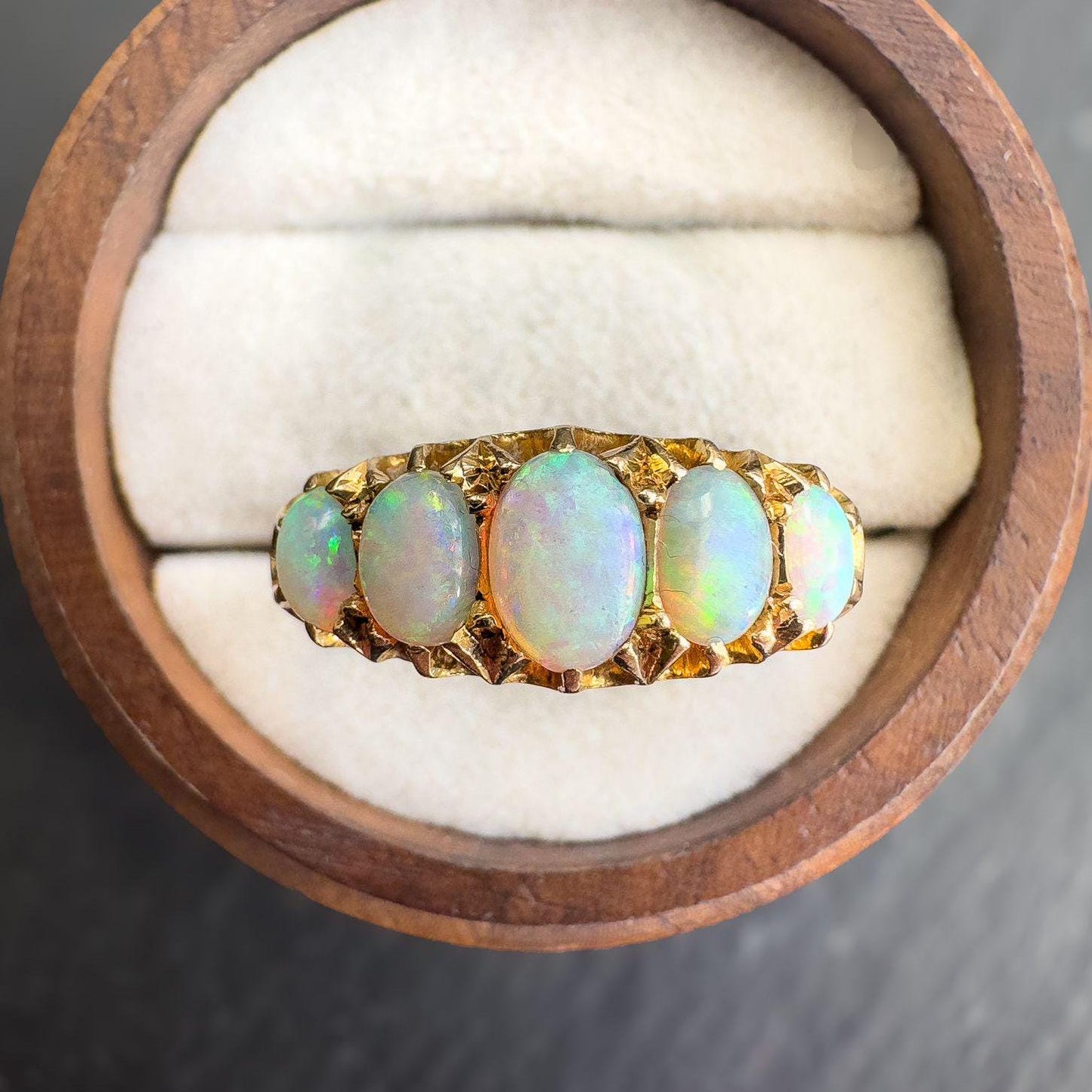 Victorian 18ct Gold Antique Opal Ring | Antique 1910s 5-Stone Opal Band | UK P 1/2 - US 8 | Solid Gold Opal Ring | Resizable |
