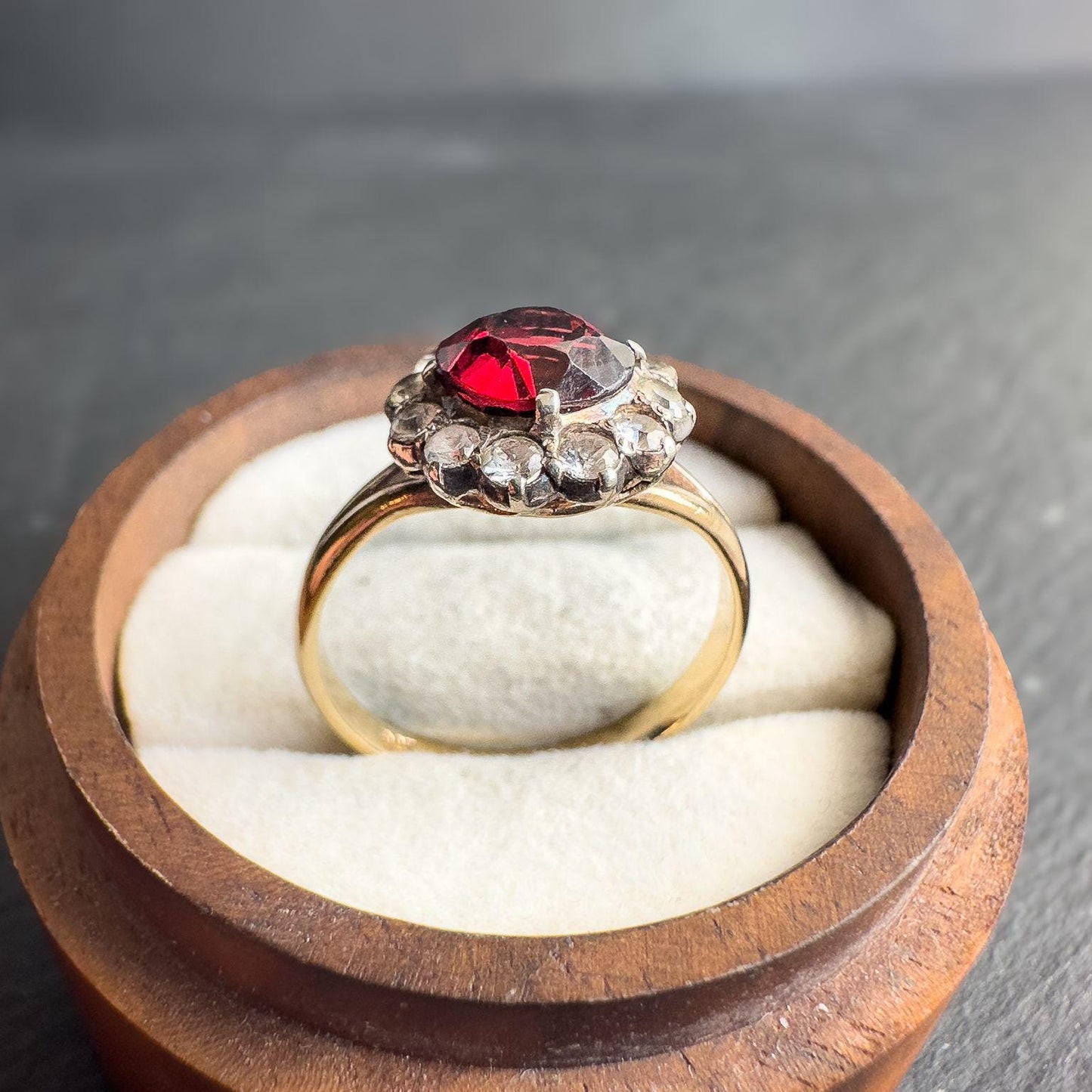 Vintage 9ct Solid Gold Garnet and White Topaz Ring | UK O - US 7.25 | Stunning Cluster Design | Solid Gold Ring | Resizable |