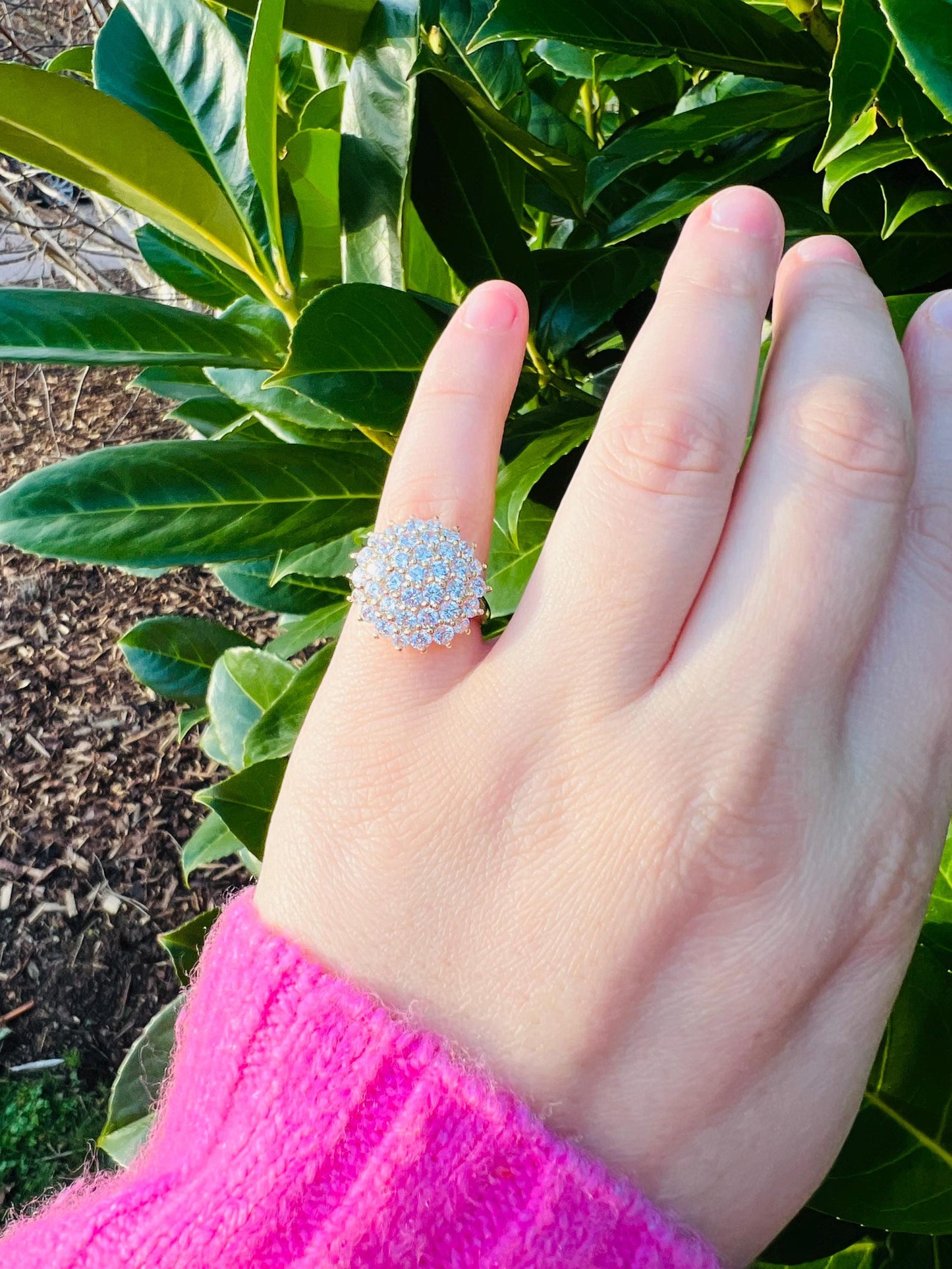 Vintage 14ct Gold Zirconia Cluster Ring Stunning Sparkling Design | English Hallmarks | UK N 1/2 - US 7 | Resizable
