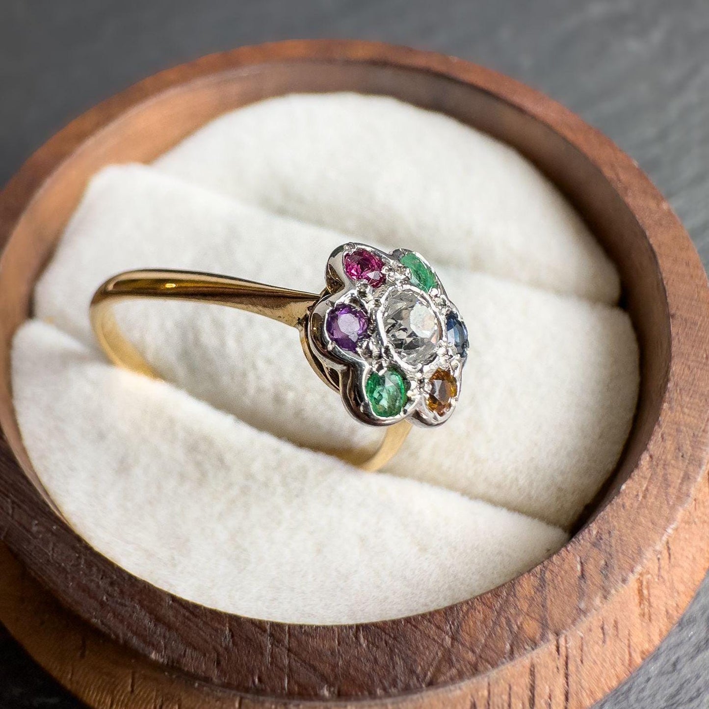 Antique Victorian 18ct Gold DEAREST Ring with Gemstones | Emerald, Amethyst, Ruby, Sapphire, Topaz, Diamond | Sentimental Vintage Jewelry