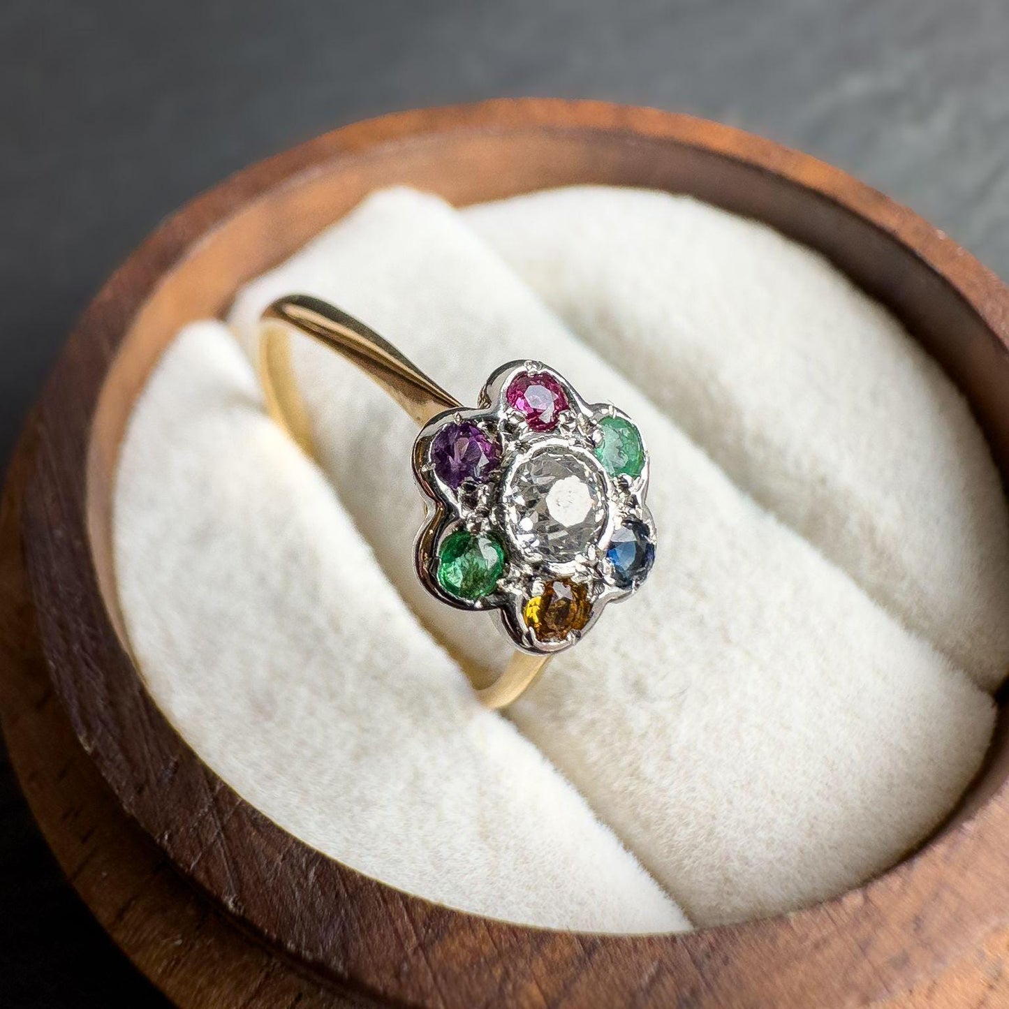 Antique Victorian 18ct Gold DEAREST Ring with Gemstones | Emerald, Amethyst, Ruby, Sapphire, Topaz, Diamond | Sentimental Vintage Jewelry