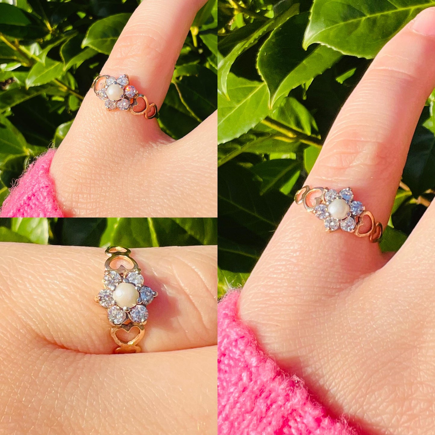 9ct Solid Gold Pearl & Cubic Zirconia Flower Ring | Vintage Gold Statement Ring | Dainty Pearl Engagement Ring | Unique Gift for Her