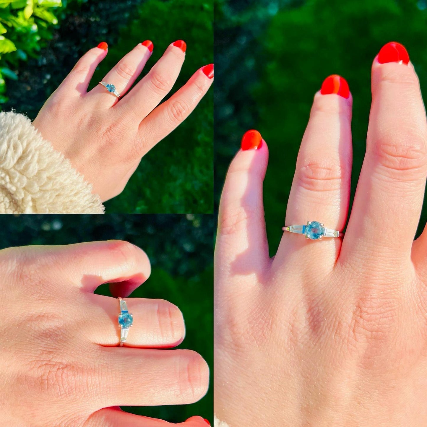 9ct Solid White Gold Vintage Topaz & Aquamarine Ring | UK S - US 9 | Blue Gemstone Jewelry | Vari Cut Elegant Design | English Hallamarks