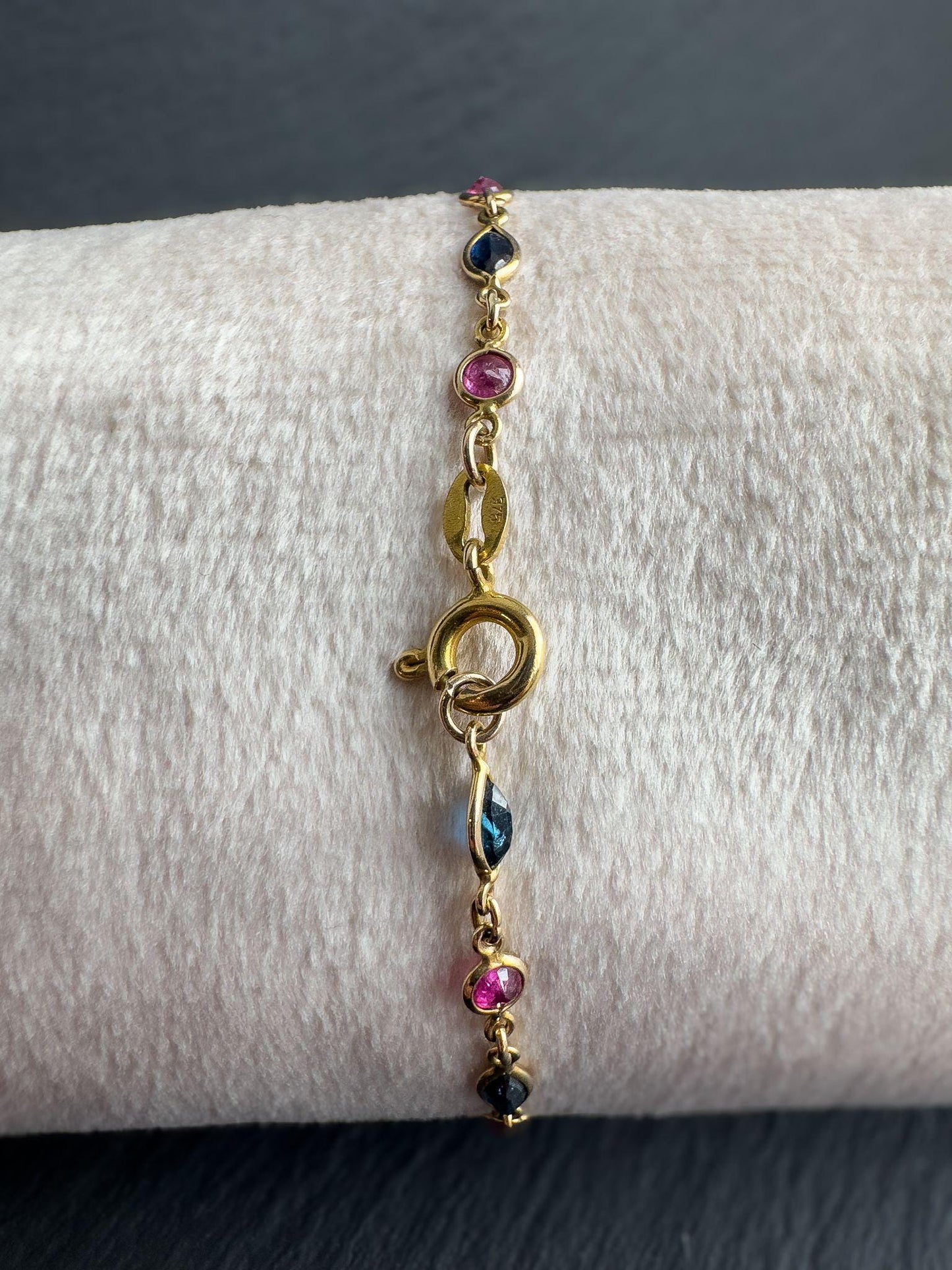 Vintage 9ct Solid Gold Sapphire & Ruby Bracelet |Elegant Gold Link Bracelet |Retro Fine Jewelry |9K Gold Chain Bracelet | English Hallmarked