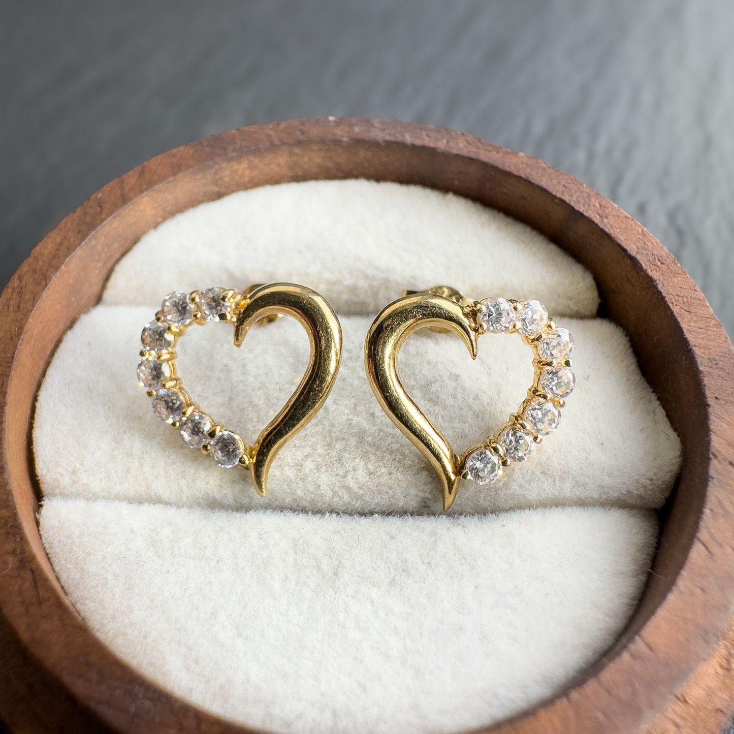 Vintage 9ct Solid Gold Heart Earrings | Open Heart Studs | Retro 9K Gold Earrings | Gold Heart Jewelry | Gift for Her |