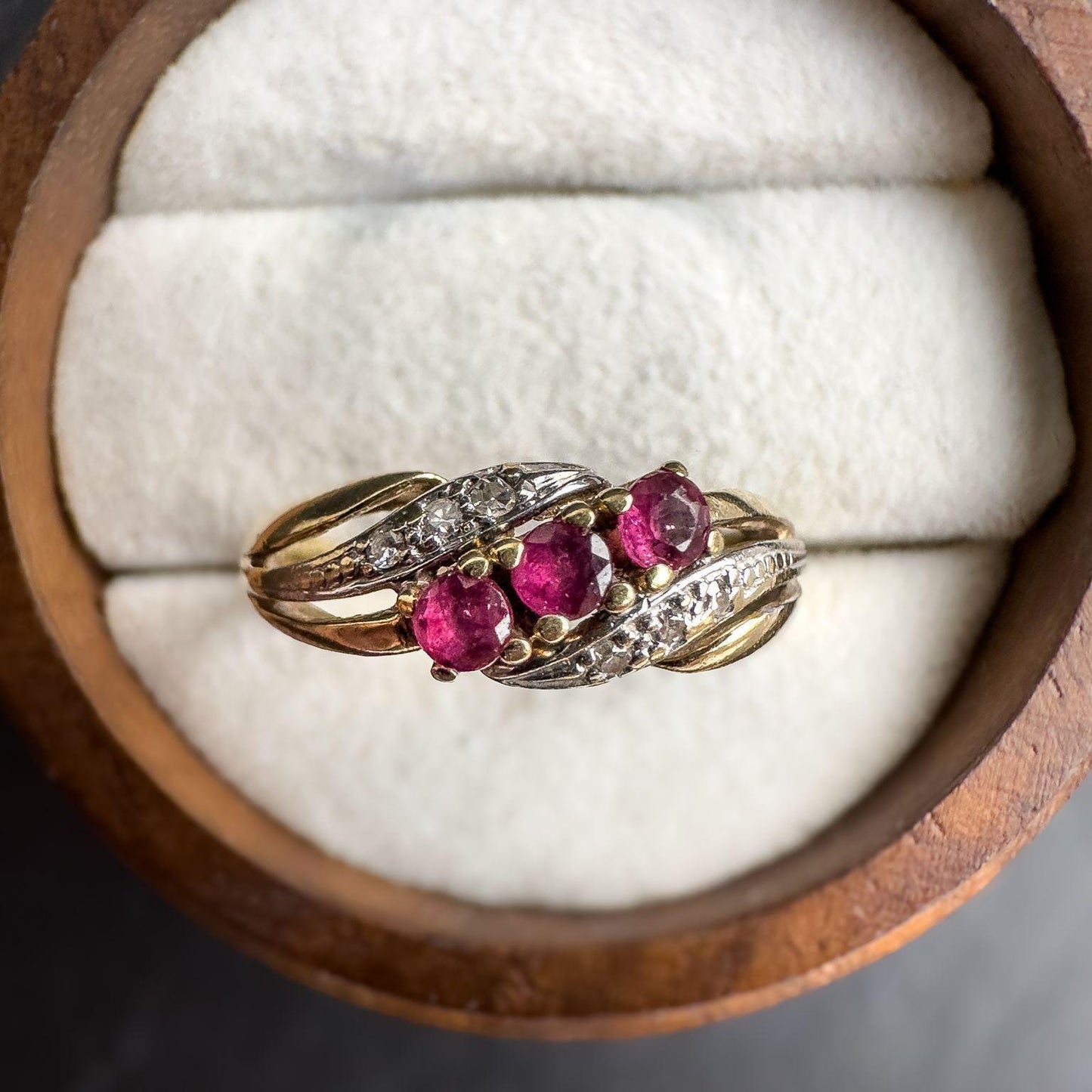 Vintage 9ct Solid Gold Ruby & Diamond Ring | 9k Gold Vintage Gemstone Ring | Elegant Ruby -Diamond Gold Ring | English Hallmarked | UK I 1/2