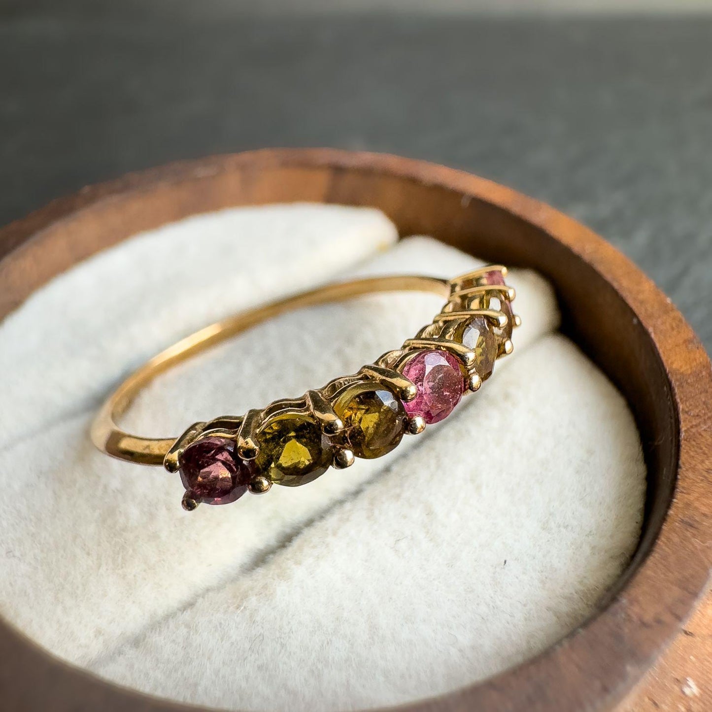 Vintage 9ct Gold Tourmaline Eternity Ring | Solid Gold Multi-Stone Band | Pink & Yellow Tourmaline Jewelry Gift | UK S - US 9 |