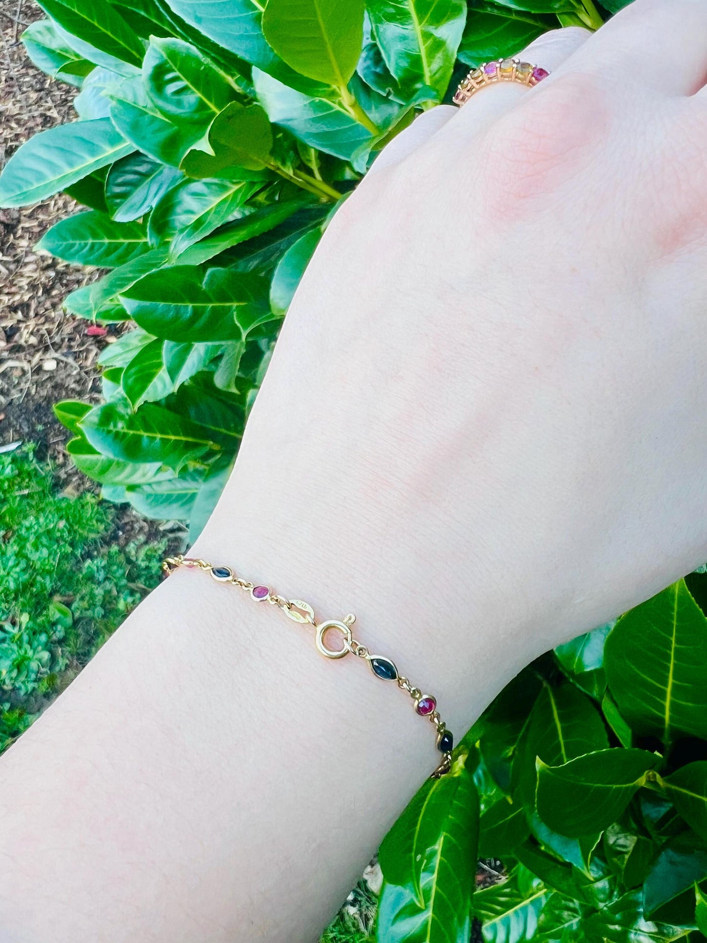 Vintage 9ct Solid Gold Sapphire & Ruby Bracelet |Elegant Gold Link Bracelet |Retro Fine Jewelry |9K Gold Chain Bracelet | English Hallmarked
