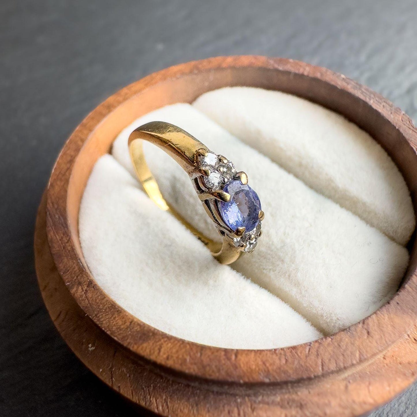 9ct Solid Gold Tanzanite & Diamond Ring Oval Cut Gemstone with Sparkling Diamond Accents in Elegant Gold Setting - UK H - US 3.75 -Resizable