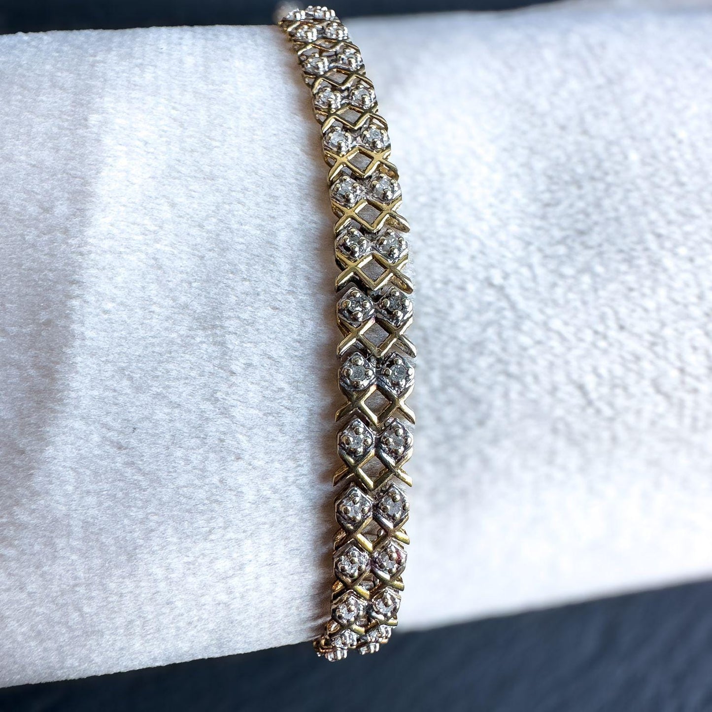 Elegant 9ct Solid Gold Vintage Diamond Bracelet | English Hallmarked | Vintage Lattice Design | Luxury Jewelry | Timeless Jewelry |