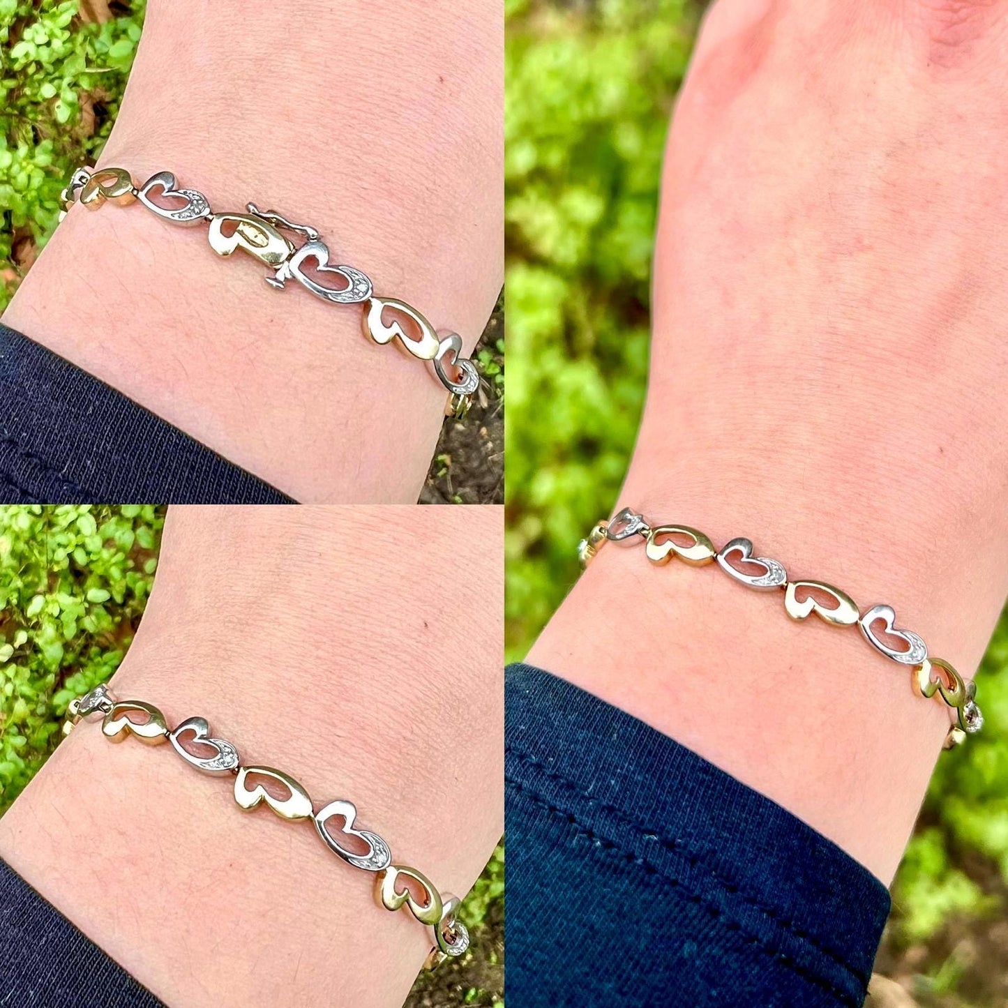 9ct Solid Gold Vintage Diamond Heart Bracelet | English Hallmarked | Romantic Gift | Elegant Jewelry | Diamond Heart Bracelet |