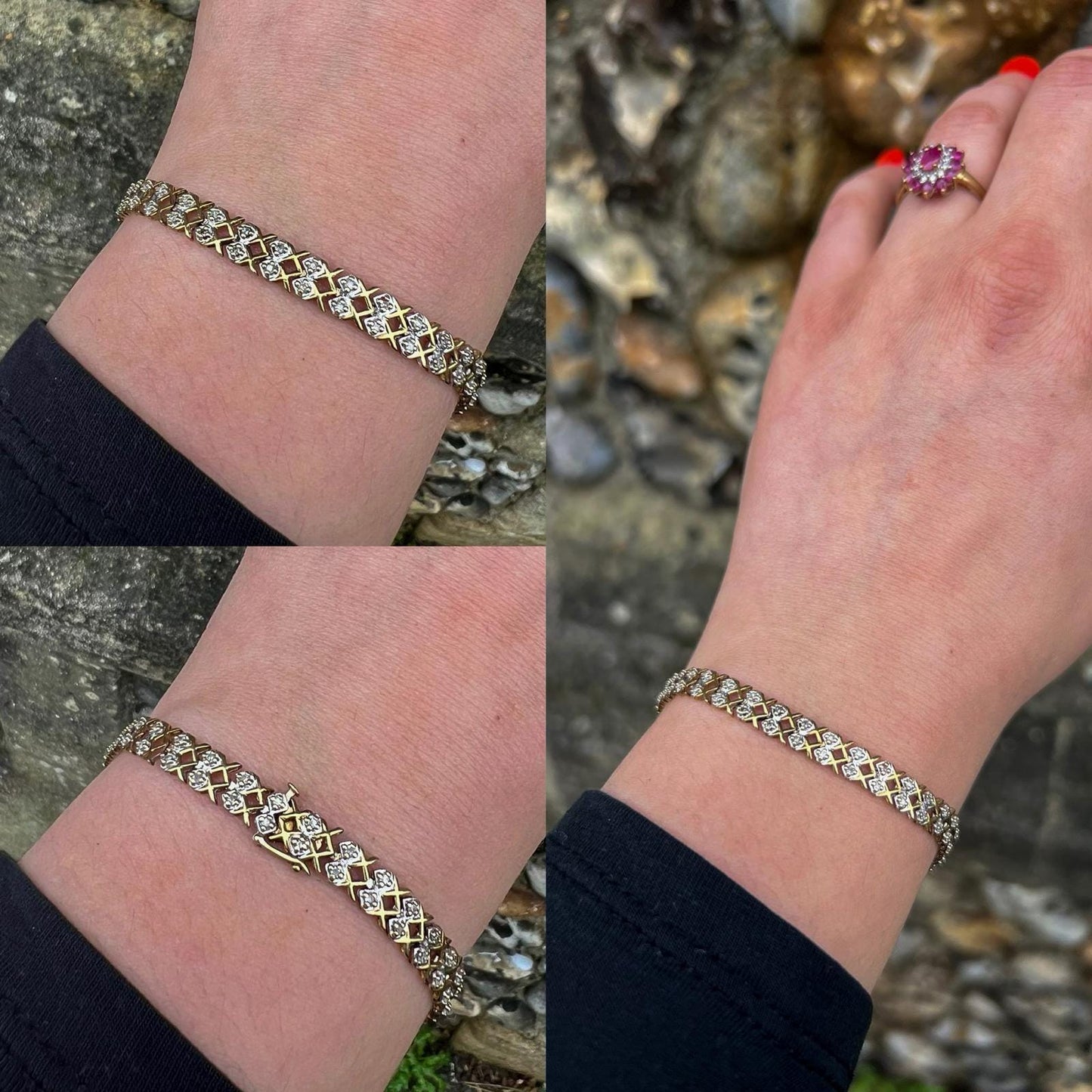 Elegant 9ct Solid Gold Vintage Diamond Bracelet | English Hallmarked | Vintage Lattice Design | Luxury Jewelry | Timeless Jewelry |