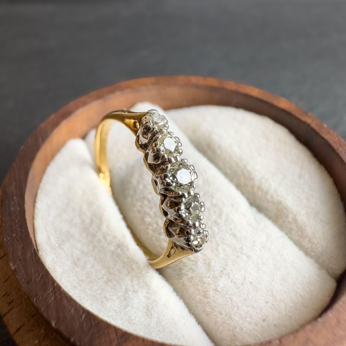 Stunning 18ct Solid Gold & Platinum Antique Diamond Ring with Five Old Mine Cut Stones | UK L - US 5.75 | Resizable |