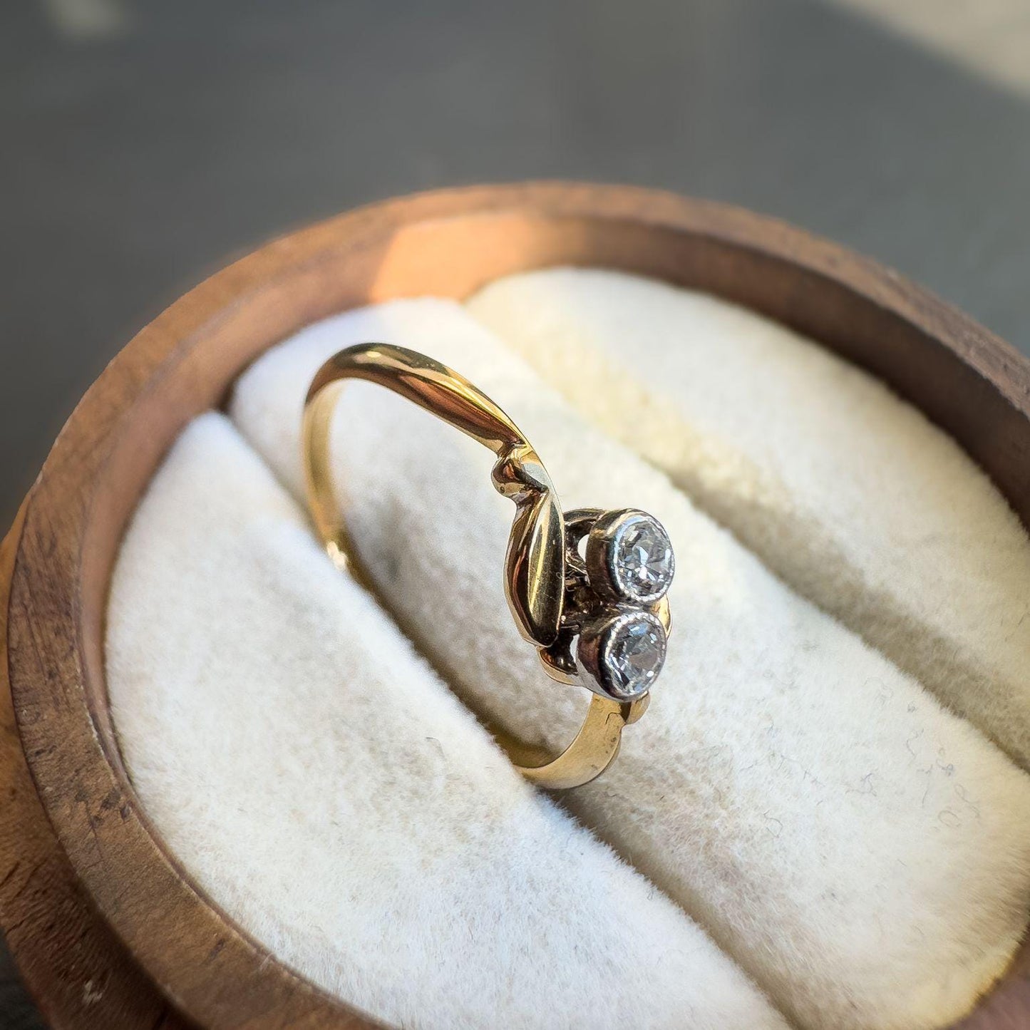 Antique 18ct Gold & Diamond Ring | Edwardian Era Design | Genuine Solid Gold | Unique Two-Stone Accent | UK J - US 4.75 | Resizable |
