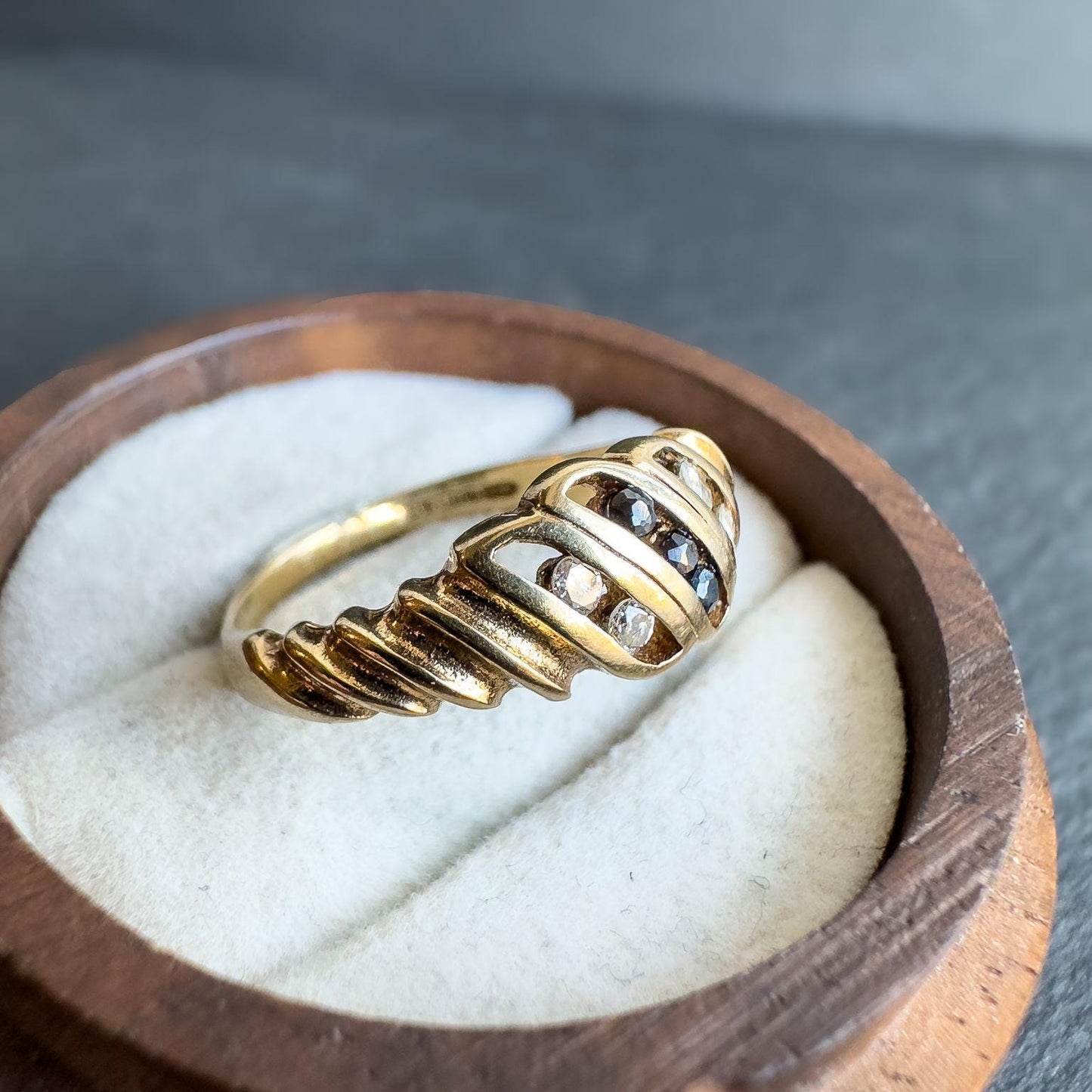 9ct Solid Gold Vintage Diamond & Sapphire Ring | UK O 1/2 - US 7.5 | English Hallmarked | Elegant Gold Band with Gems | Resizable |