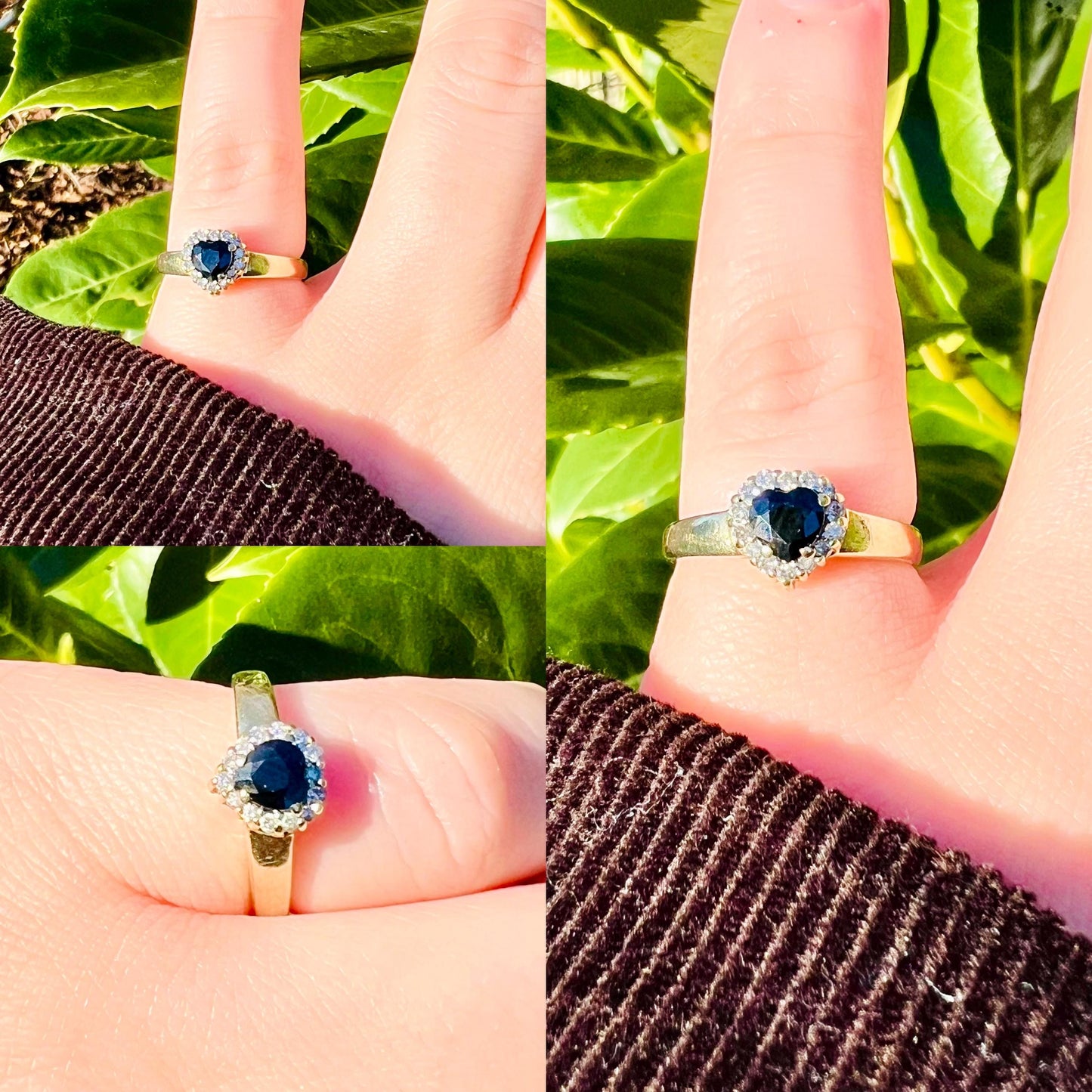 Vintage 9ct Solid Gold Heart Sapphire & Diamond Ring | UK M / US 6.25 | English Hallmarked | Elegant Cluster Design | Resizable |