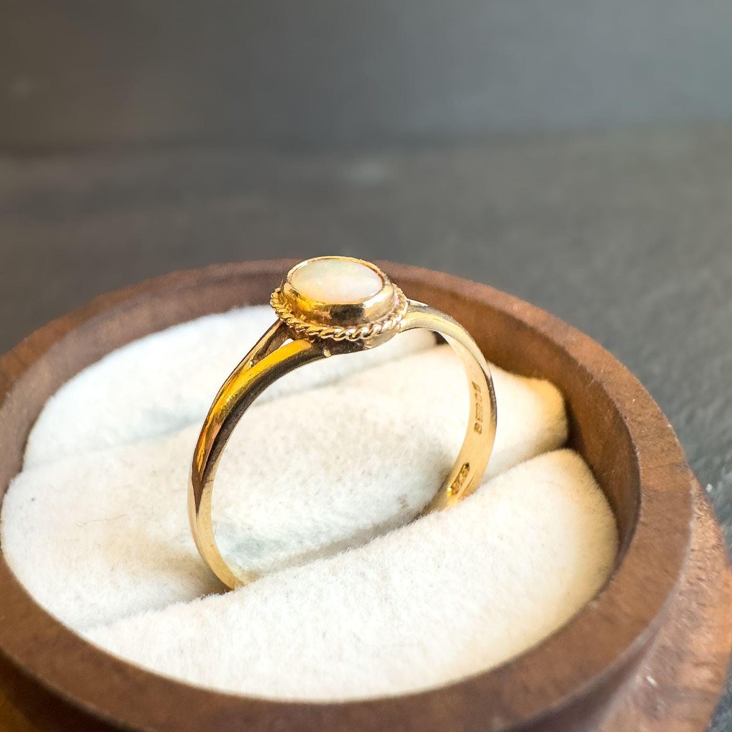 9ct Solid Gold Opal Ring | Vintage UK O US 7.25 | English Hallmarked Classic Gold Band with Oval Opal Gemstone | Unique Gift Jewelry |