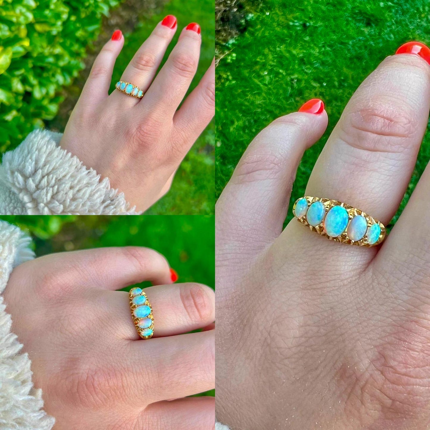 Victorian 18ct Gold Antique Opal Ring | Antique 1910s 5-Stone Opal Band | UK P 1/2 - US 8 | Solid Gold Opal Ring | Resizable |