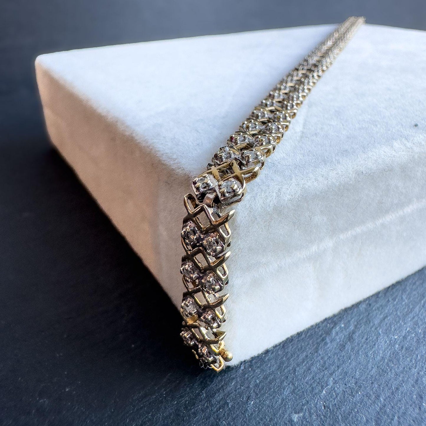 Elegant 9ct Solid Gold Vintage Diamond Bracelet | English Hallmarked | Vintage Lattice Design | Luxury Jewelry | Timeless Jewelry |