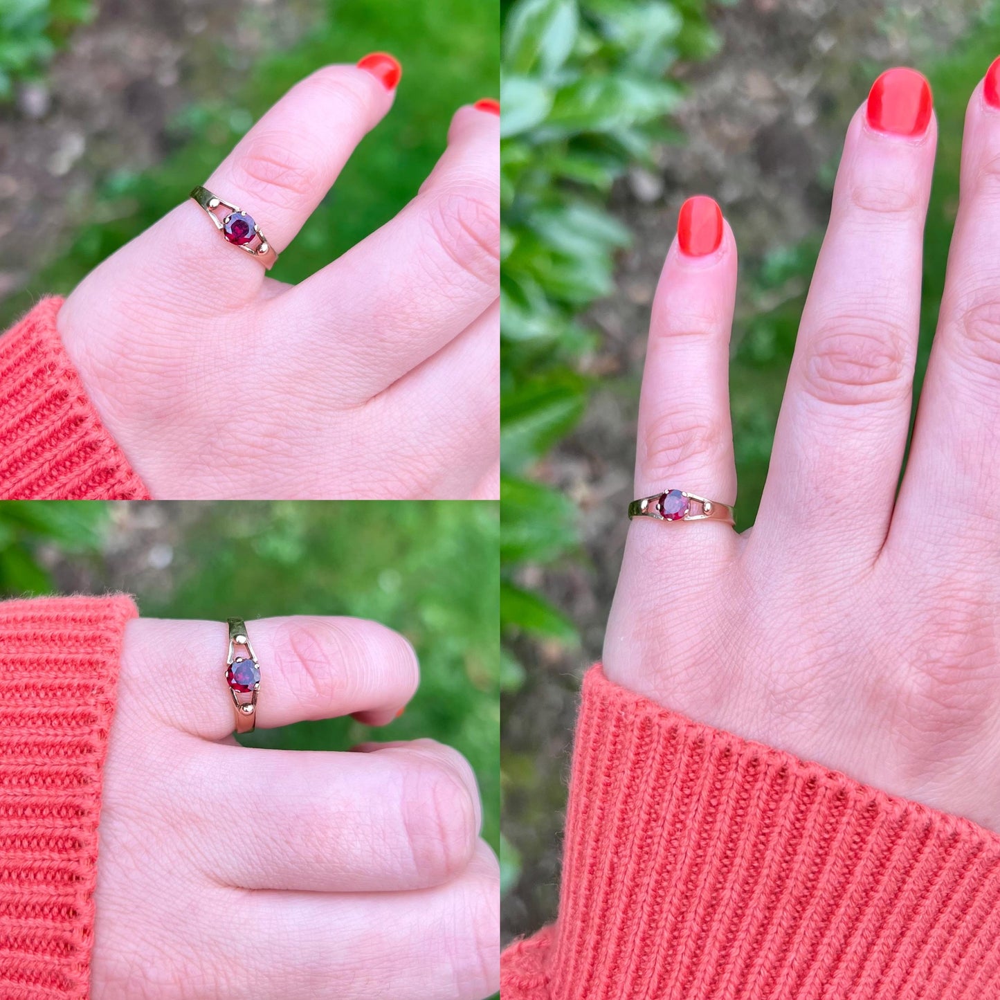 9ct Solid Gold Vintage Garnet Ring | UK L 1/2 - US 6 | English Hallmarked | Elegant Solitaire Design |Classic Vintage Jewelry | Retro Design