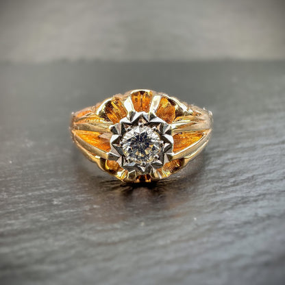 9ct | 9k Gold | Vintage |  0.25ct Diamond Gypsy Ring | Victorian Inspired Belcher Ring | Signet Ring | English Hallmarks | 1970s