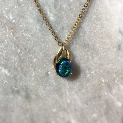 Vintage |18ct Gold | Opal Triplet Pendant with 9ct Gold Chain Set | Pendant Necklace Set | Drop Pendant Set