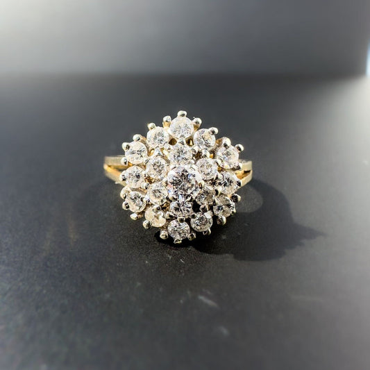 9ct Gold | Vintage |Stunning | Diamond Flower Halo Cluster Ring |Multi Stone Ring | Dress Ring | Engagement Ring | English Hallmarks |