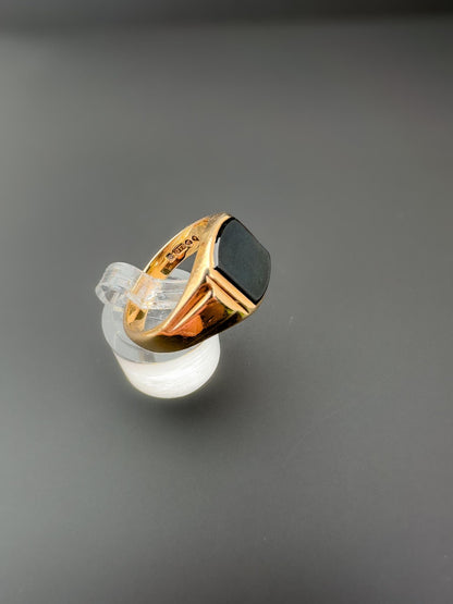 9ct | 9k Gold | Vintage | Heavy Gents | Black Onyx Ring | Signet Ring | London Hallmarks 1960s | UK Size T 1/2