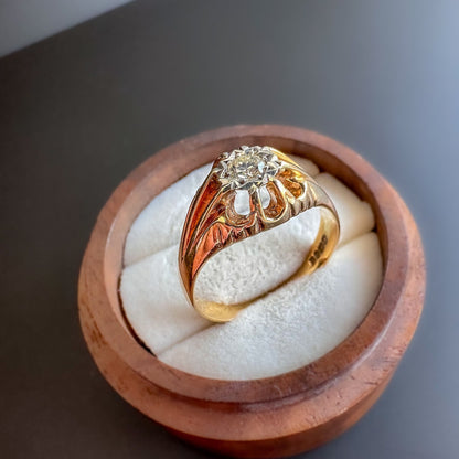 9ct | 9k Gold | Vintage |  0.25ct Diamond Gypsy Ring | Victorian Inspired Belcher Ring | Signet Ring | English Hallmarks | 1970s